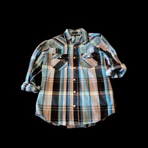 Buckle Black Mens S Long Sleeve Button Up Turquoise Black Plaid Rockabilly Shirt